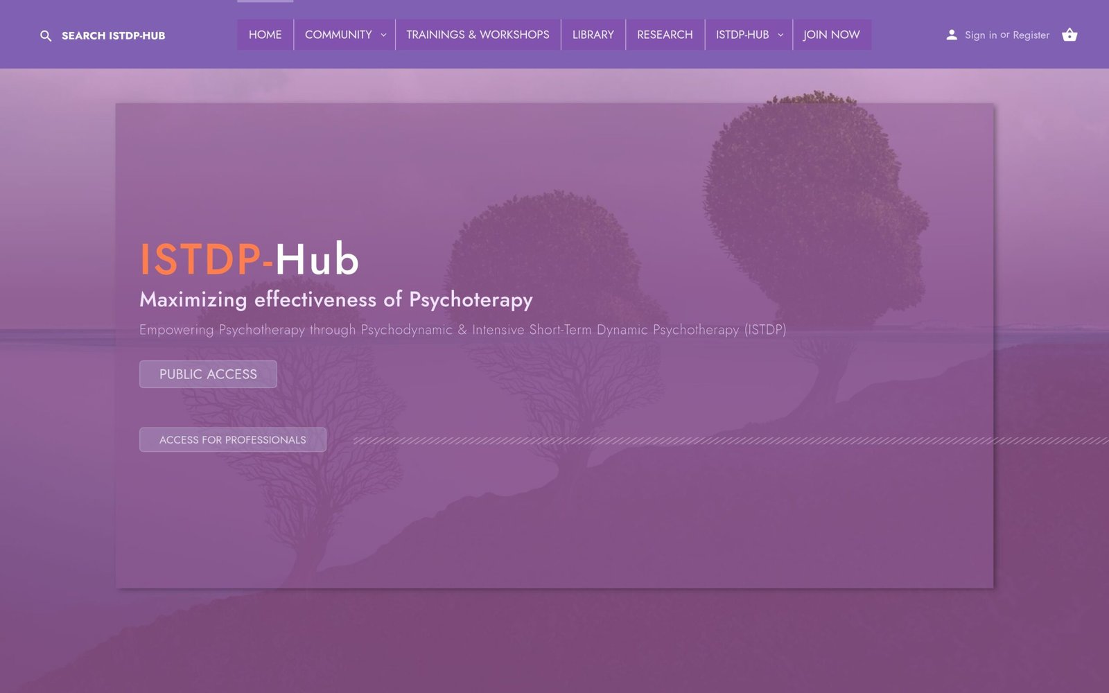 The ISTDP-HUB homepage at istdp-hub.com.